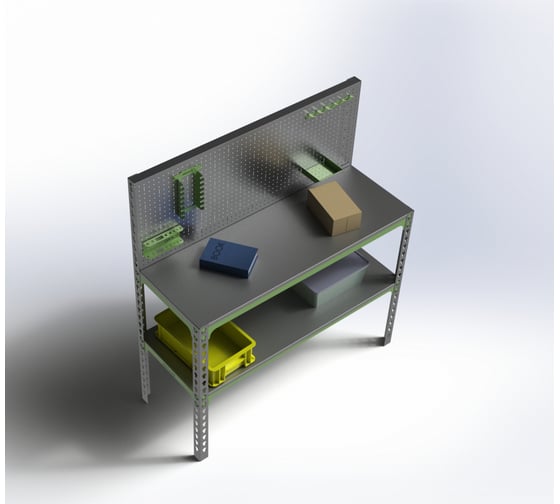 Стол-верстак 950x1300x500 (одна полка) + перфопанель с комплектом аксессуаров SVPIPRIA951350