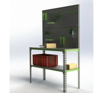 Стол-верстак 950x1100x500 (две полки) + двойная перфопанель с комплектом аксессуаров SVPIIPRIIA951150