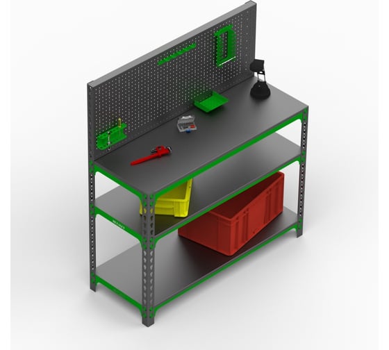 Стол-верстак 950x1500x500 (две полки) + перфопанель с комплектом аксессуаров SVPIIPRIA951550
