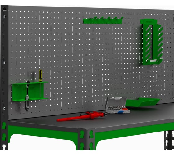 Стол-верстак 950x1500x500 (две полки) + перфопанель с комплектом аксессуаров SVPIIPRIA951550