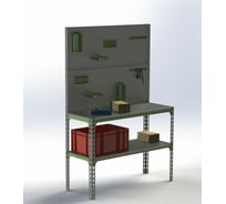 Стол-верстак 950x1400x500 (одна полка) + двойная перфопанель с комплектом аксессуаров SVPIPRIIA951450