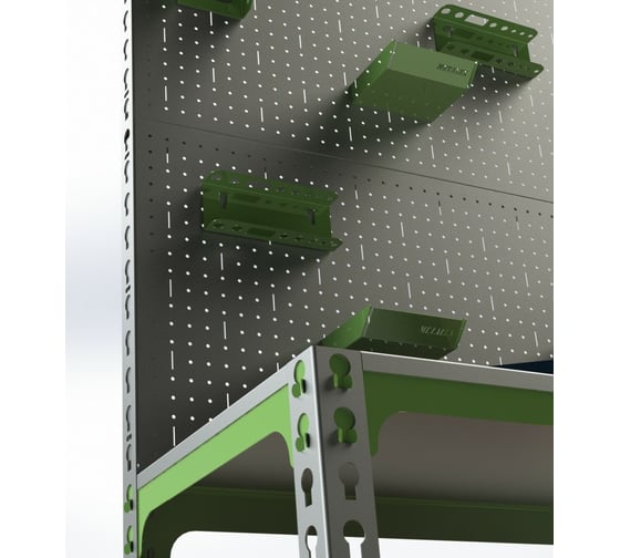 Стол-верстак 950x1400x500 (две полки) + двойная перфопанель с комплектом аксессуаров SVPIIPRIIA951450