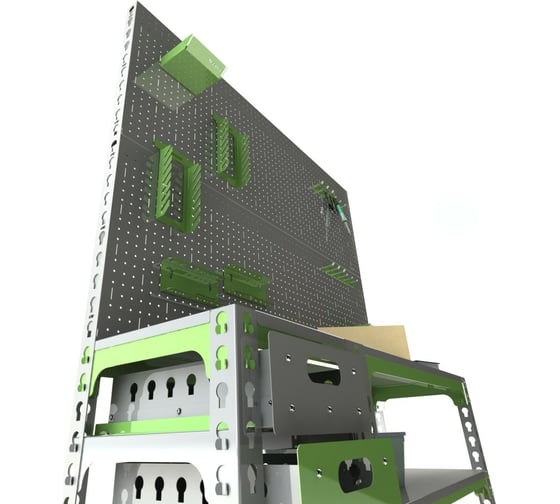 Стол-верстак ООО Металекс c одной тумбой 950x1200x500 мм, + двойная перфопанель с комплектом аксессуаров SVTIPRIIA951250