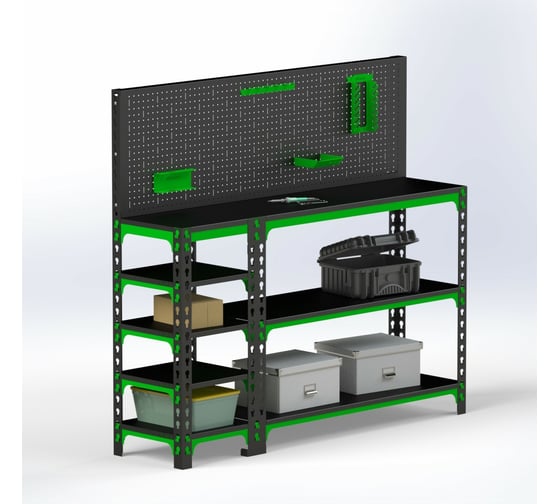 Стол-верстак ООО Металекс 950x1800x500 мм, с боковыми полками, перфопанелью и комплектом аксессуаров SVBPPRIA951750 SVBPPRIA951850 1