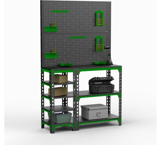 Стол-верстак ООО Металекс 950x1400x400 мм, с боковыми полками, 2 перфопанелями и комплектом аксессуаров SVBPPRIIA951440 1