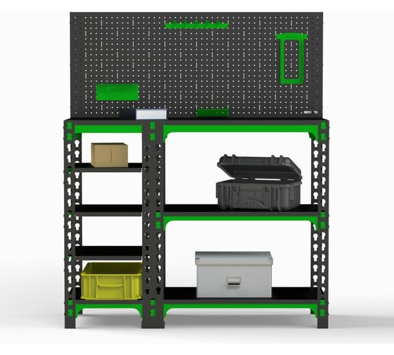 Стол-верстак ООО Металекс 950x1000x400 мм, с боковыми полками, перфопанелью и комплектом аксессуаров SVBPPRIA951040