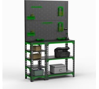 Стол-верстак ООО Металекс 950x1500x500 мм, с боковыми полками, 2 перфопанелями и комплектом аксессуаров SVBPPRIIA951550