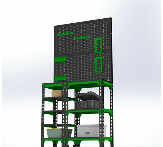 Стол-верстак ООО Металекс 950x1500x500 мм, с боковыми полками, 2 перфопанелями и комплектом аксессуаров SVBPPRIIA951550