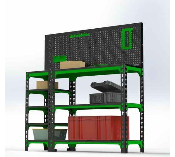 Стол-верстак ООО Металекс 950x1400x400 мм, с боковыми полками, перфопанелью и комплектом аксессуаров SVBPPRIA951440