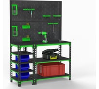 Стол-верстак ООО Металекс 950x1400x600 мм, с боковыми полками, 2 перфопанелями и комплектом аксессуаров SVBPPRIIA951460