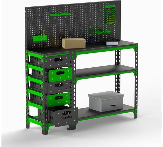 Стол-верстак Metalex c одной тумбой + перфопанель 950x1200x600 мм SVTIP951260 1