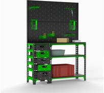 Стол-верстак Metalex c одной тумбой 950x1200x600 + двойная перфопанель с комплектом аксессуаров SVTIPRIIA951260
