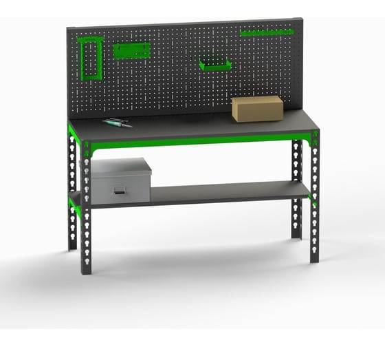 Металлический стол Metalex 750x1300x600 + перфопанель с комплектом аксессуаров SMMPRIA751360