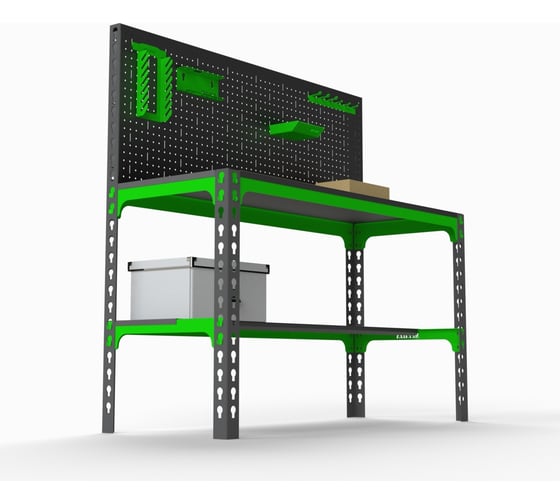 Металлический стол Metalex 750x1500x600 + перфопанель с комплектом аксессуаров SMMPRIA751560