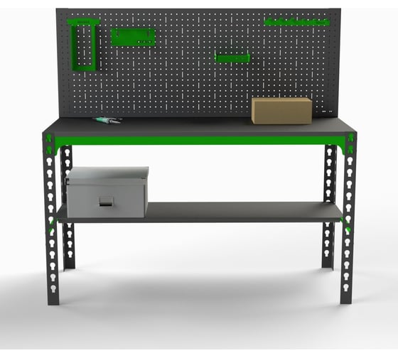 Металлический стол Metalex 750x1300x400 + перфопанель с комплектом аксессуаров SMMPRIA751340
