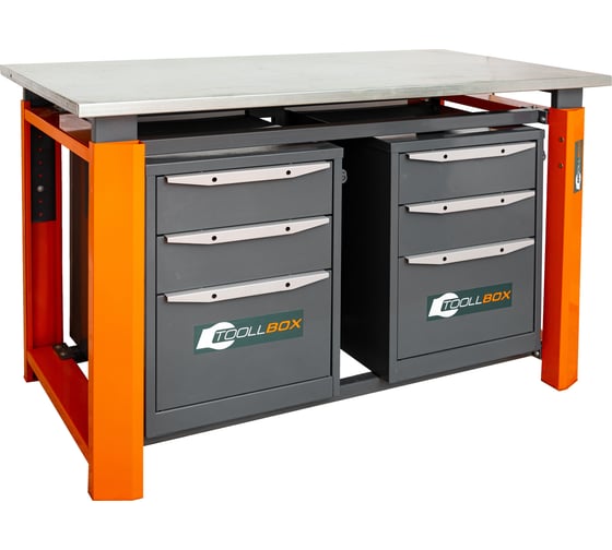 Двухтумбовый верстак Toollbox с регулируемой столешницей серии TBP1500 (TB3-TB3)