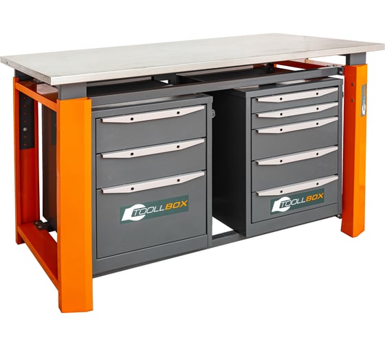 Двухтумбовый верстак Toollbox с регулируемой столешницей серии TBP1500 (TB3-TB5)