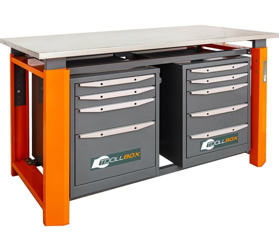 Двухтумбовый верстак Toollbox с регулируемой столешницей серии TBP1500 (TB4-TB5)
