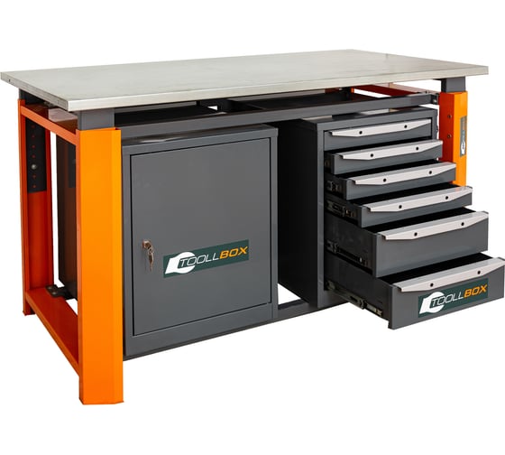 Двухтумбовый верстак Toollbox с регулируемой столешницей серии TBP1500 (TB0-TB6)