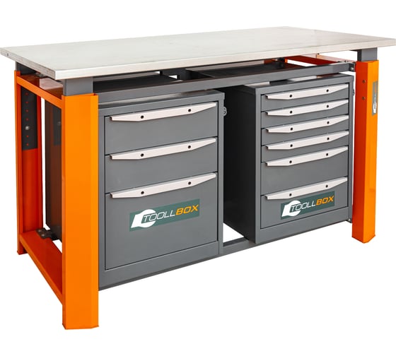 Двухтумбовый верстак Toollbox с регулируемой столешницей серии TBP1500 (TB3-TB6)