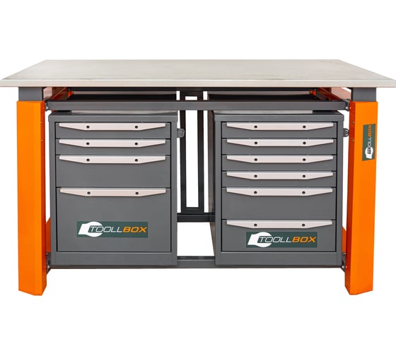 Двухтумбовый верстак Toollbox с регулируемой столешницей серии TBP1500 (TB4-TB6)