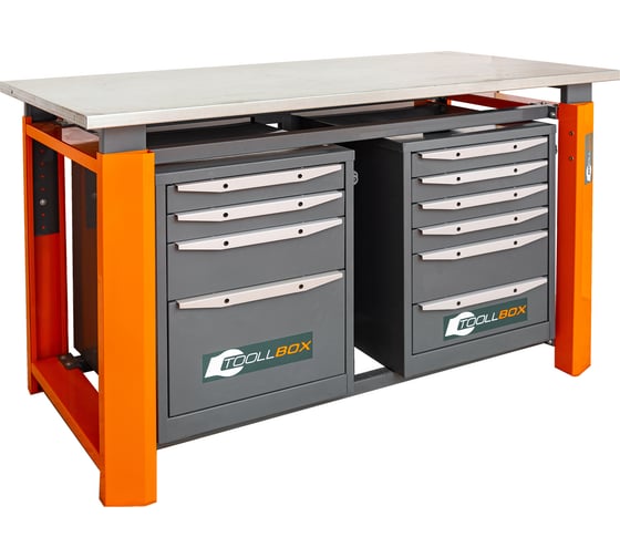 Двухтумбовый верстак Toollbox с регулируемой столешницей серии TBP1500 (TB4-TB6)