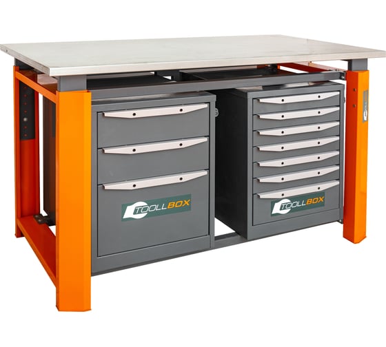 Двухтумбовый верстак Toollbox с регулируемой столешницей серии TBP1500 (TB3-TB7)