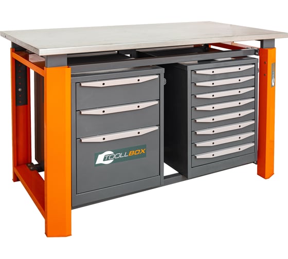 Двухтумбовый верстак Toollbox с регулируемой столешницей серии TBP1500 (TB3-TB8)