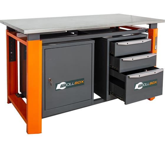 Двухтумбовый верстак Toollbox с регулируемой столешницей серии TBP1500 (TB0-TB3)