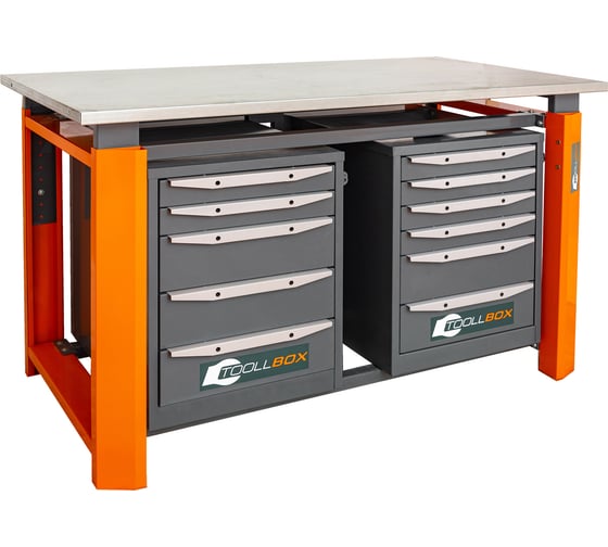 Двухтумбовый верстак Toollbox с регулируемой столешницей серии TBP1500 (TB5-TB6)
