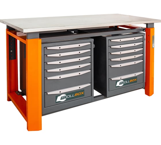 Двухтумбовый верстак Toollbox с регулируемой столешницей серии TBP1500 (TB6-TB6)