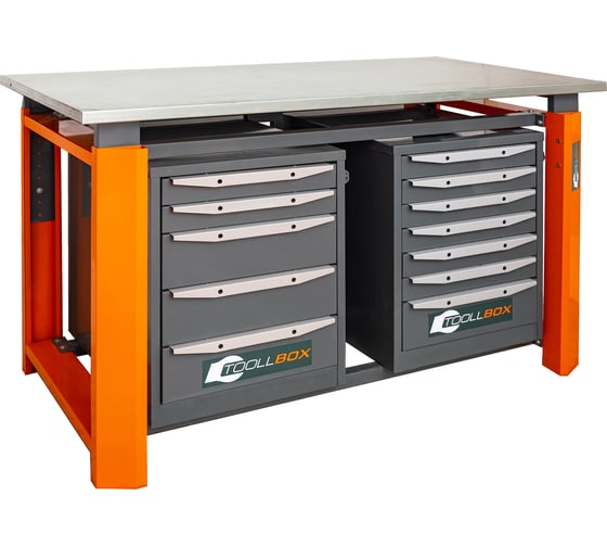 Двухтумбовый верстак Toollbox с регулируемой столешницей серии TBP1500 (TB5-TB7)