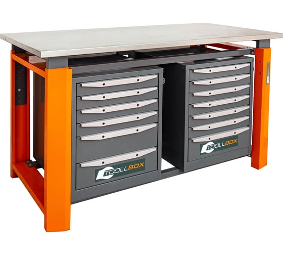 Двухтумбовый верстак Toollbox с регулируемой столешницей серии TBP1500 (TB6-TB7)