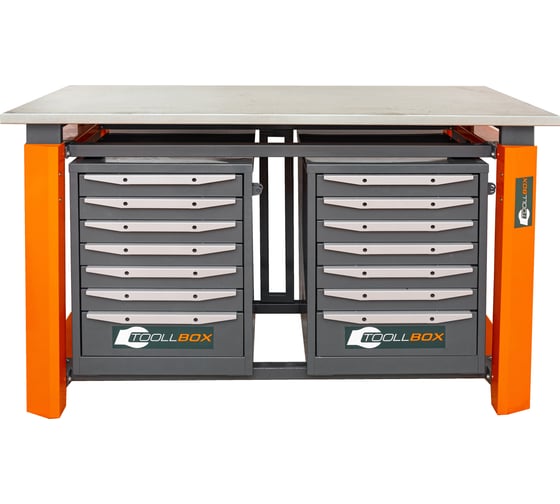 Двухтумбовый верстак Toollbox с регулируемой столешницей серии TBP1500 (TB7-TB7) 1