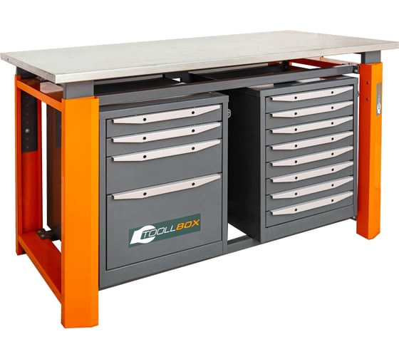 Двухтумбовый верстак Toollbox с регулируемой столешницей серии TBP1500 (TB4-TB8)