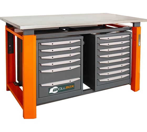 Двухтумбовый верстак Toollbox с регулируемой столешницей серии TBP1500 (TB6-TB8)