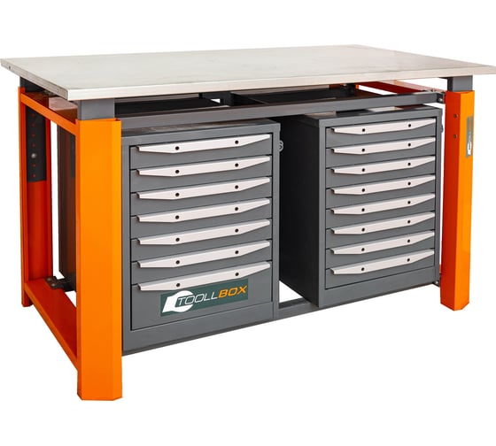 Двухтумбовый верстак Toollbox с регулируемой столешницей серии TBP1500 (TB7-TB8)