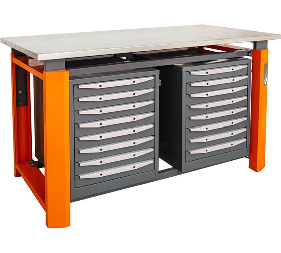 Двухтумбовый верстак Toollbox с регулируемой столешницей серии TBP1500 (TB8-TB8)