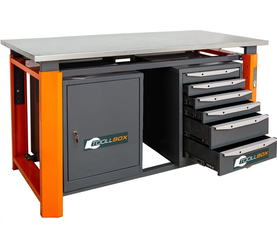 Двухтумбовый верстак Toollbox с регулируемой столешницей серии TBP1800 (TB0-TB6)