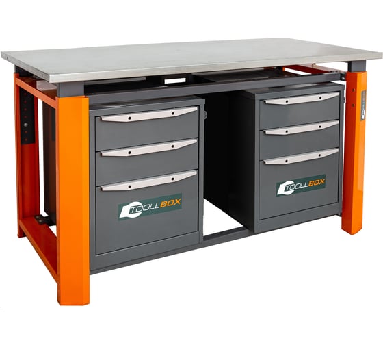 Двухтумбовый верстак Toollbox с регулируемой столешницей серии TBP1800 (TB3-TB3)