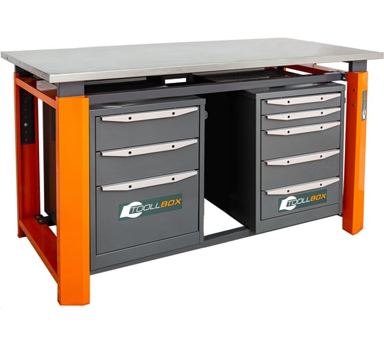 Двухтумбовый верстак Toollbox с регулируемой столешницей серии TBP1800 (TB3-TB5)