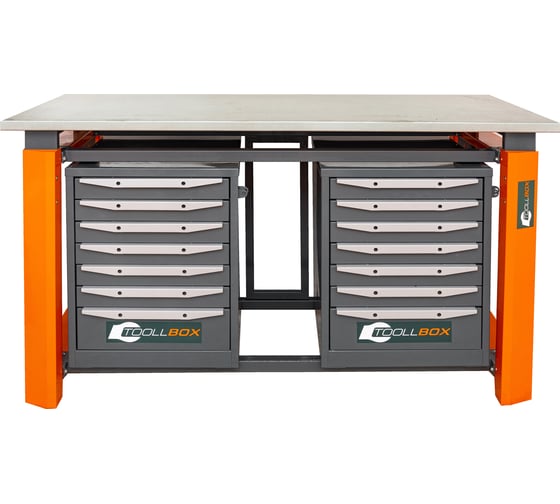 Двухтумбовый верстак Toollbox с регулируемой столешницей серии TBP1800 (TB7-TB7)