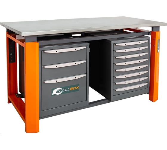Двухтумбовый верстак Toollbox с регулируемой столешницей серии TBP1800 (TB3-TB8)