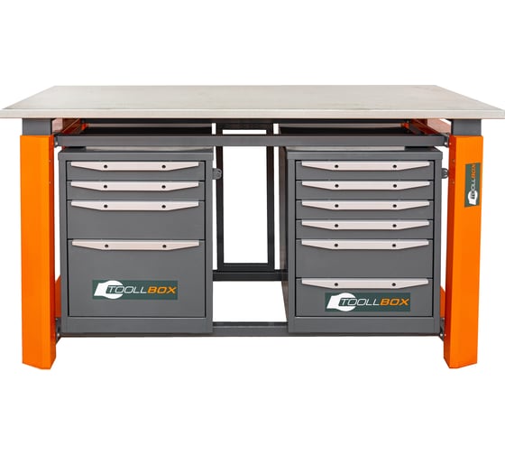 Двухтумбовый верстак Toollbox с регулируемой столешницей серии TBP1800 (TB4-TB6)