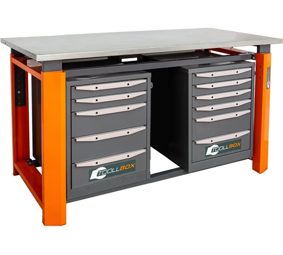 Двухтумбовый верстак Toollbox с регулируемой столешницей серии TBP1800 (TB5-TB6)