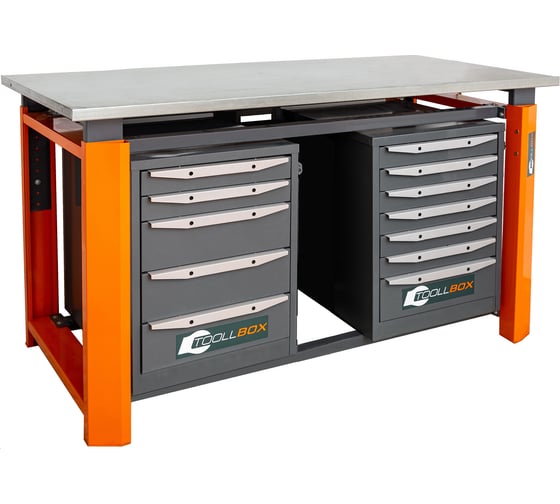Двухтумбовый верстак Toollbox с регулируемой столешницей серии TBP1800 (TB5-TB7)