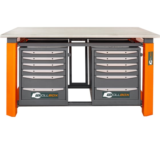Двухтумбовый верстак Toollbox с регулируемой столешницей серии TBP1800 (TB6-TB6)
