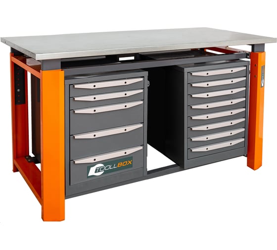 Двухтумбовый верстак Toollbox с регулируемой столешницей серии TBP1800 (TB5-TB8)