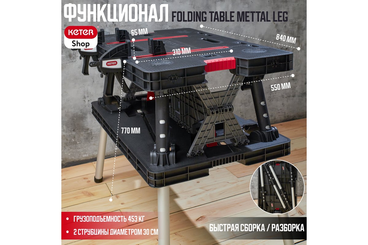 Мобильный верстак Keter FOLDING WORK TABLE 17182239 - выгодная цена,  отзывы, характеристики, 1 видео, фото - купить в Москве и РФ