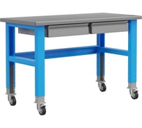 Промышленный металлический стол на колесах 1500 мм Верстакофф PLC 2 выдвижных ящика 115012